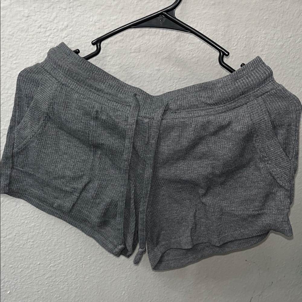 Gray Ribbed Knit Shorts